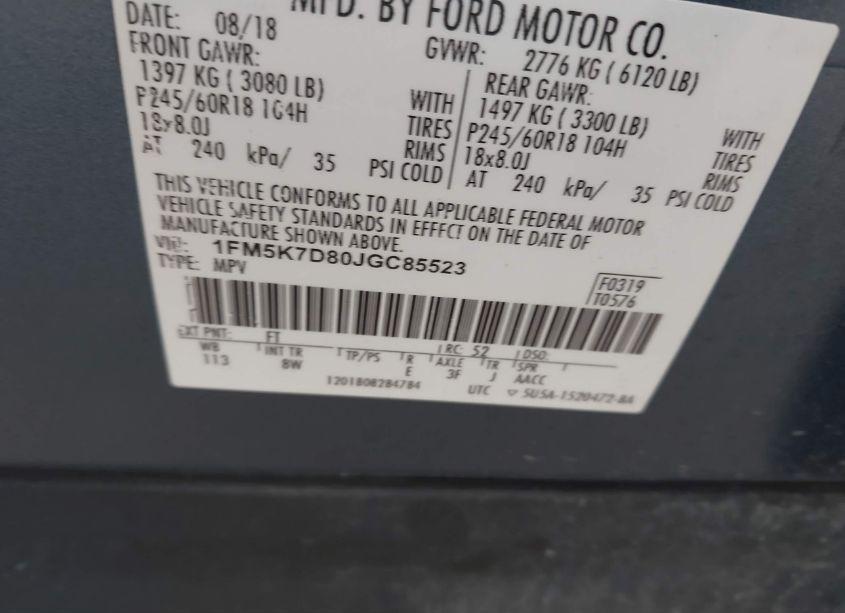 Photo 9 of 2018 Ford Explorer XLT (VIN 1FM5K7D80JGC85523)