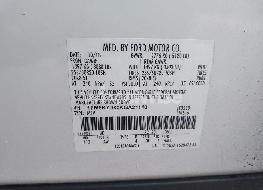 Photo 9 of 2019 Ford Explorer XLT (VIN 1FM5K7D80KGA21140)