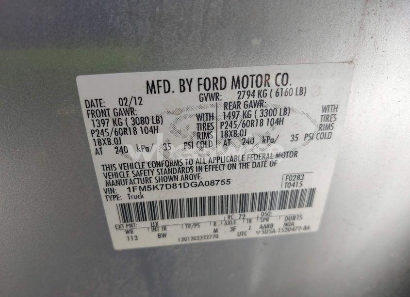 Photo 9 of 2013 Ford Explorer XLT (VIN 1FM5K7D81DGA08755)