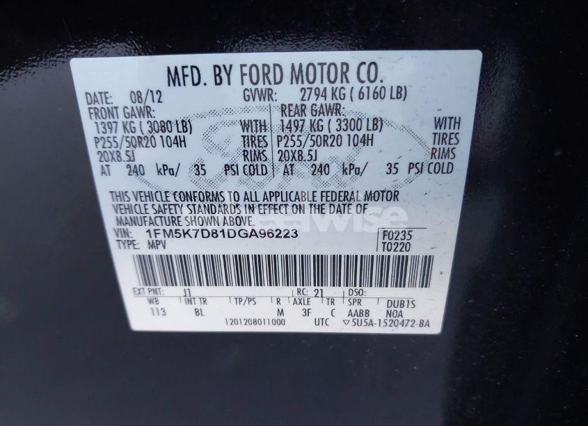 Photo 9 of 2013 Ford Explorer XLT (VIN 1FM5K7D81DGA96223)