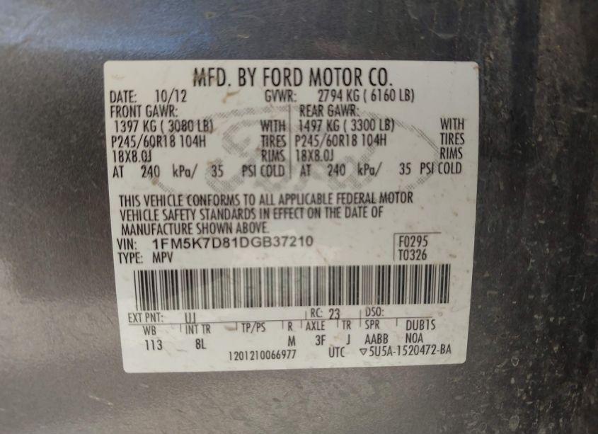 Photo 9 of 2013 Ford Explorer XLT (VIN 1FM5K7D81DGB37210)