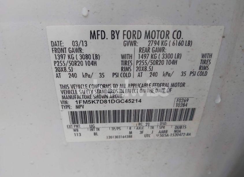 Photo 9 of 2013 Ford Explorer XLT (VIN 1FM5K7D81DGC45214)