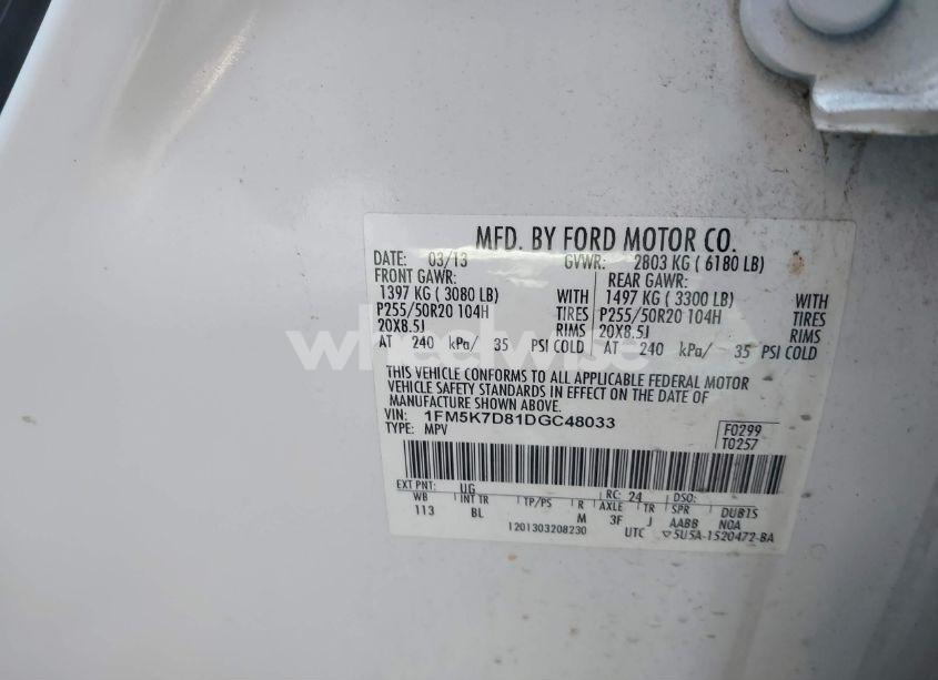 Photo 9 of 2013 Ford Explorer XLT (VIN 1FM5K7D81DGC48033)