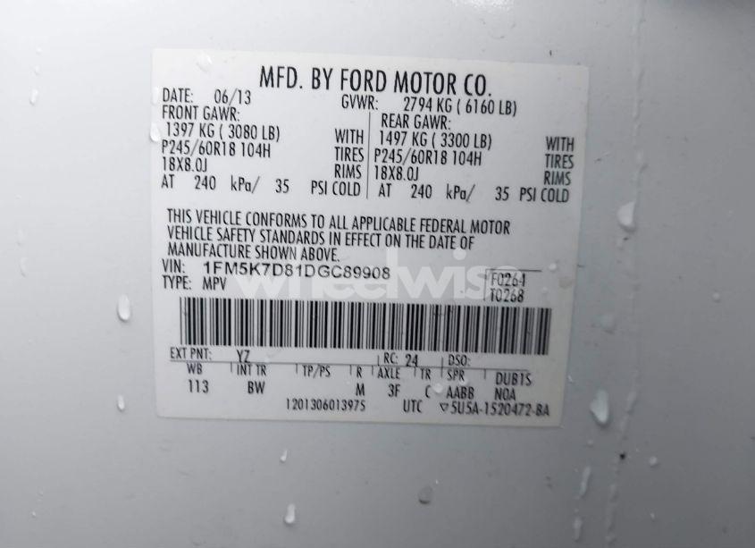 Photo 9 of 2013 Ford Explorer XLT (VIN 1FM5K7D81DGC89908)