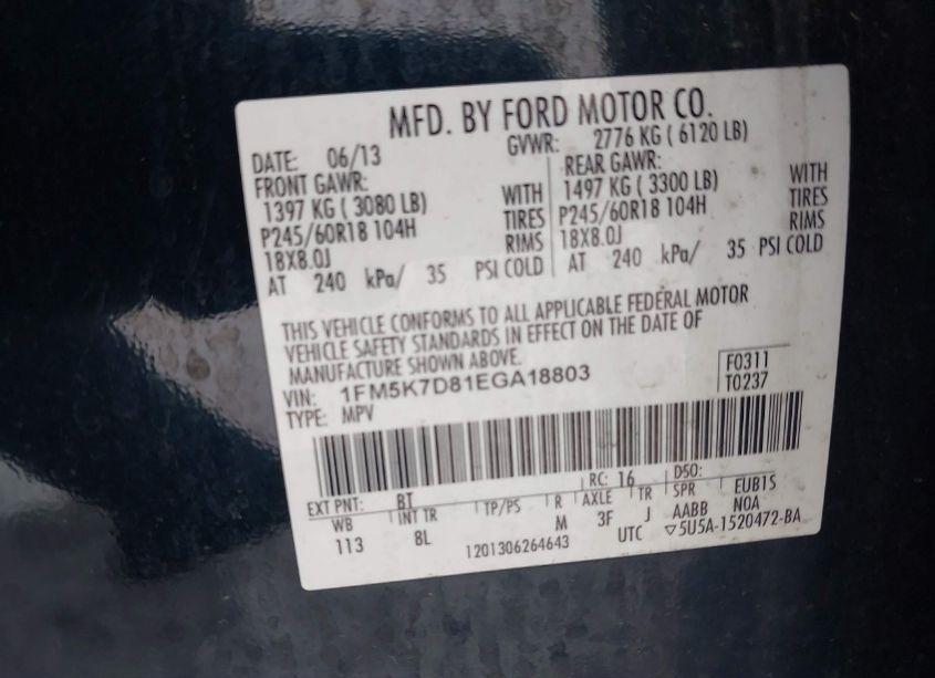 Photo 9 of 2014 Ford Explorer XLT (VIN 1FM5K7D81EGA18803)