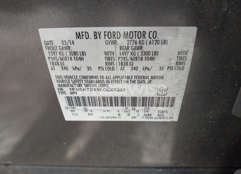 Photo 9 of 2014 Ford Explorer XLT (VIN 1FM5K7D81EGC05331)