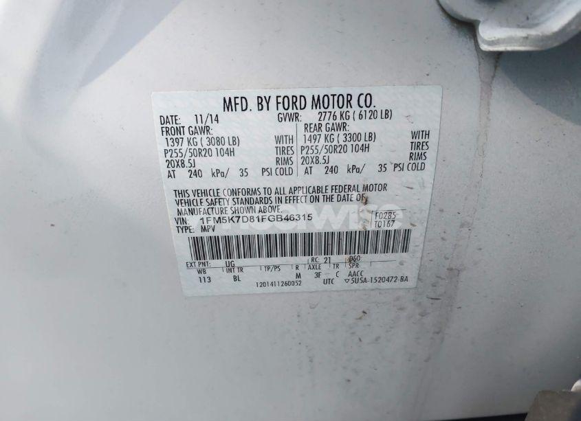 Photo 9 of 2015 Ford Explorer XLT (VIN 1FM5K7D81FGB46315)