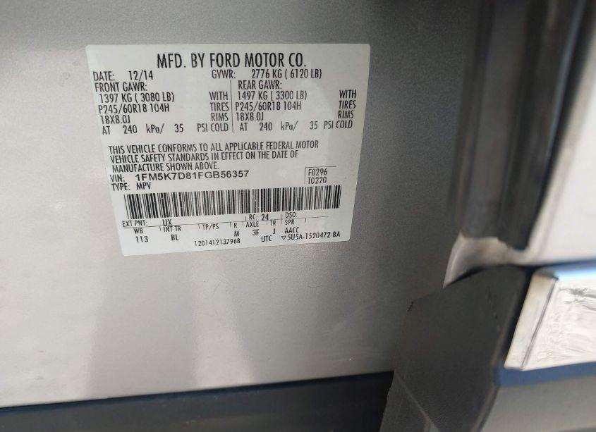 Photo 9 of 2015 Ford Explorer XLT (VIN 1FM5K7D81FGB56357)