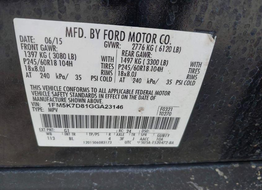 Photo 9 of 2016 Ford Explorer XLT (VIN 1FM5K7D81GGA23146)