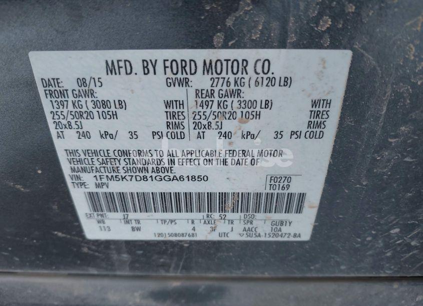 Photo 9 of 2016 Ford Explorer XLT (VIN 1FM5K7D81GGA61850)