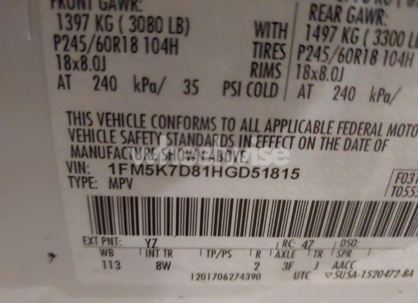 Photo 9 of 2017 Ford Explorer XLT (VIN 1FM5K7D81HGD51815)