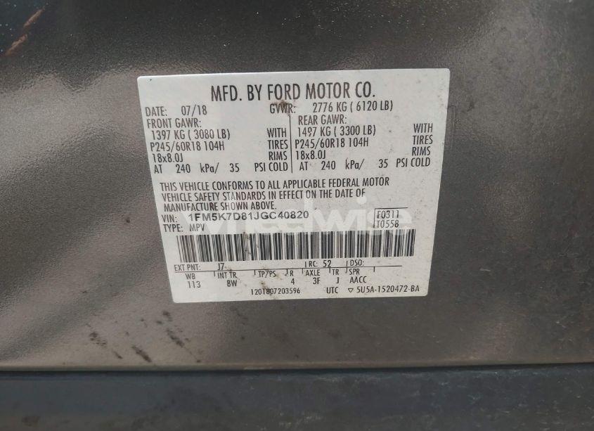 Photo 9 of 2018 Ford Explorer XLT (VIN 1FM5K7D81JGC40820)