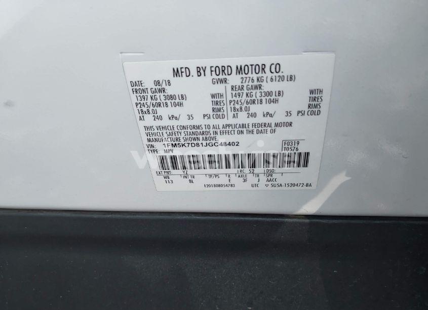 Photo 9 of 2018 Ford Explorer XLT (VIN 1FM5K7D81JGC48402)