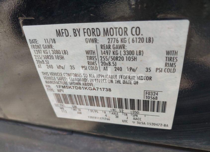 Photo 9 of 2019 Ford Explorer XLT (VIN 1FM5K7D81KGA71738)