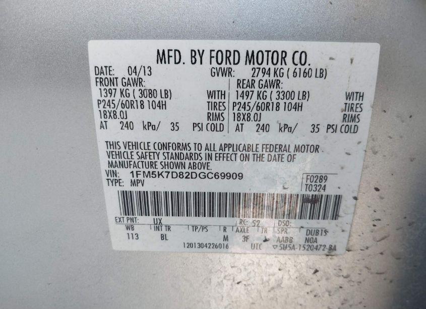 Photo 9 of 2013 Ford Explorer XLT (VIN 1FM5K7D82DGC69909)