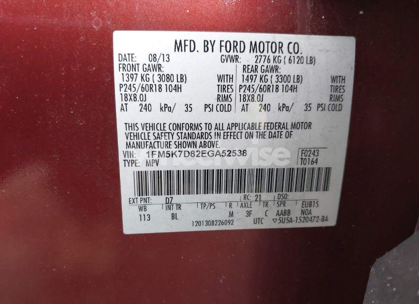 Photo 9 of 2014 Ford Explorer XLT (VIN 1FM5K7D82EGA52538)