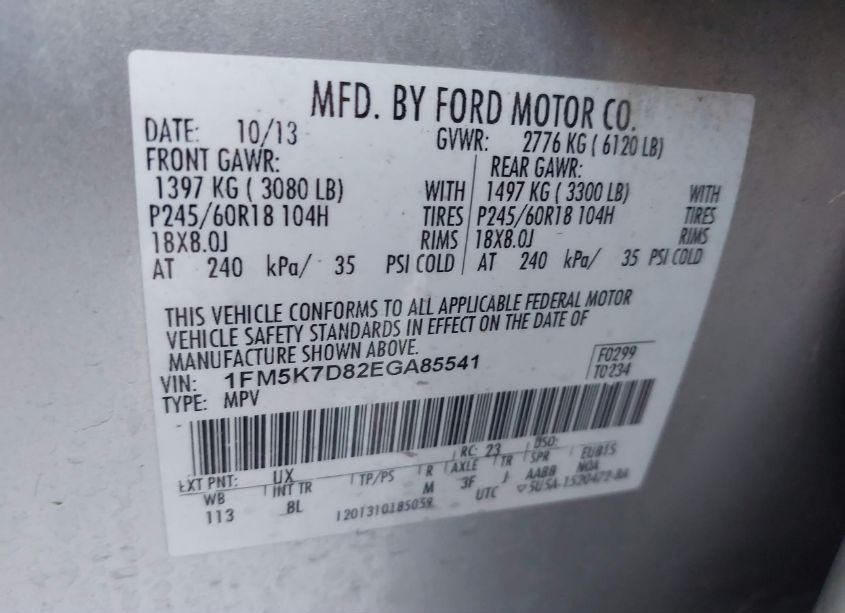 Photo 9 of 2014 Ford Explorer XLT (VIN 1FM5K7D82EGA85541)