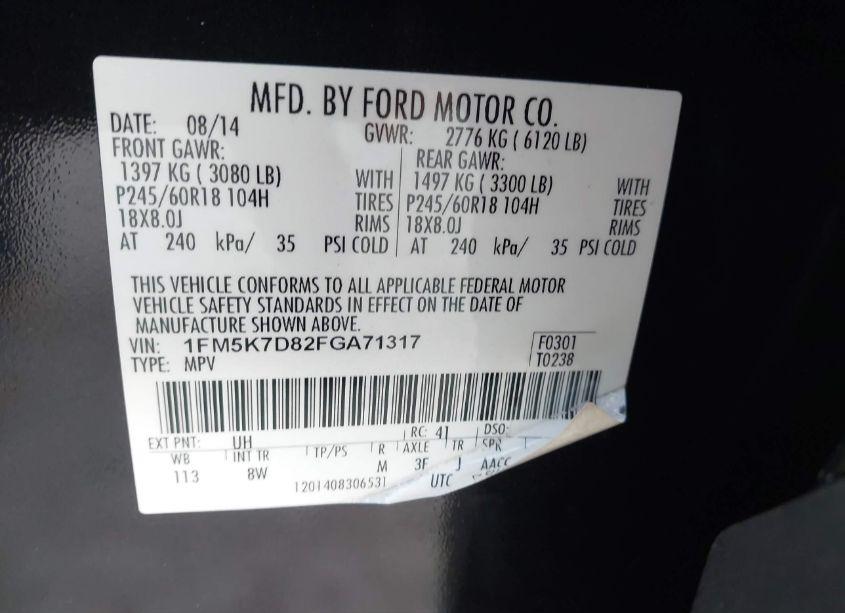 Photo 9 of 2015 Ford Explorer XLT (VIN 1FM5K7D82FGA71317)