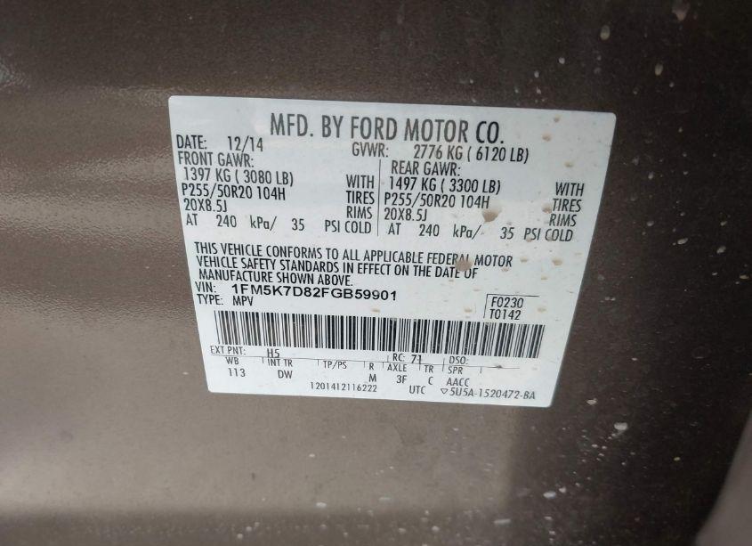 Photo 9 of 2015 Ford Explorer XLT (VIN 1FM5K7D82FGB59901)