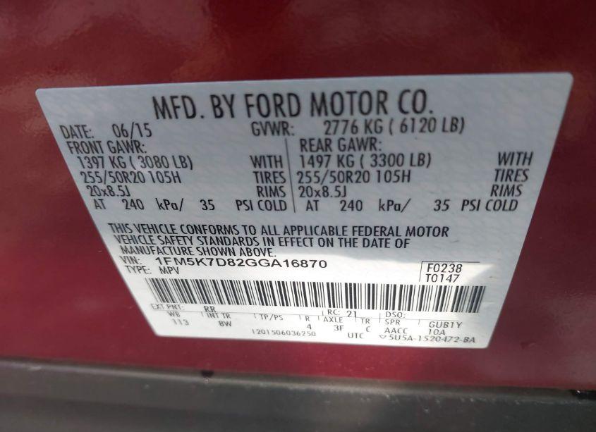 Photo 9 of 2016 Ford Explorer XLT (VIN 1FM5K7D82GGA16870)