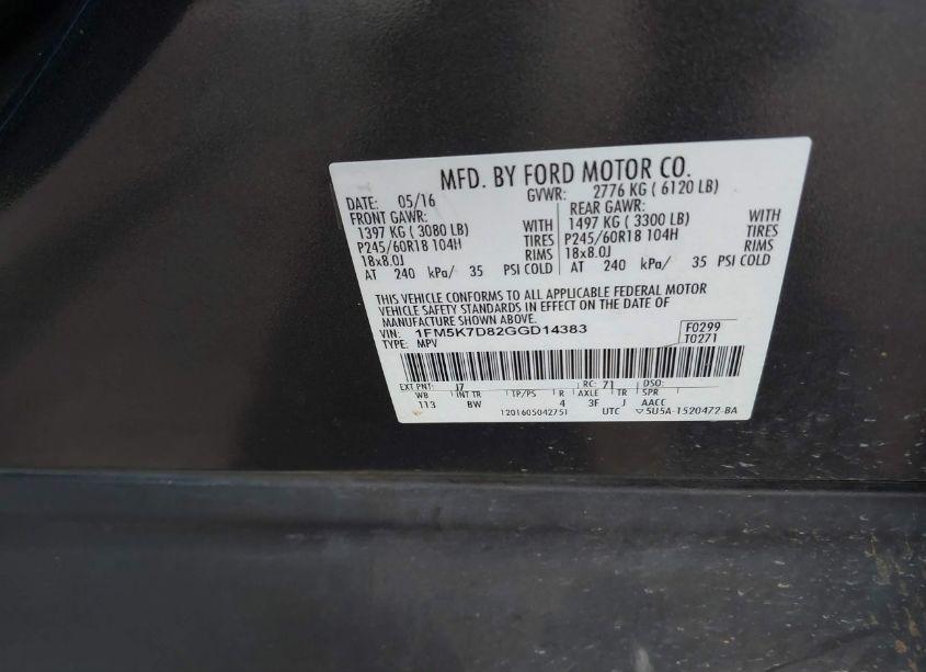 Photo 9 of 2016 Ford Explorer XLT (VIN 1FM5K7D82GGD14383)