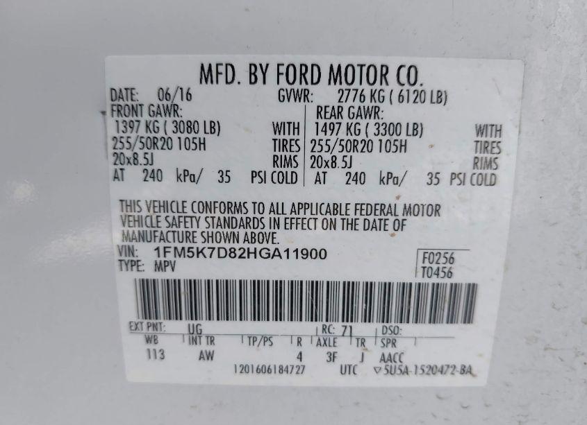 Photo 9 of 2017 Ford Explorer XLT (VIN 1FM5K7D82HGA11900)