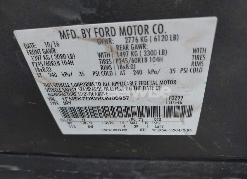 Photo 9 of 2017 Ford Explorer XLT (VIN 1FM5K7D82HGB06957)