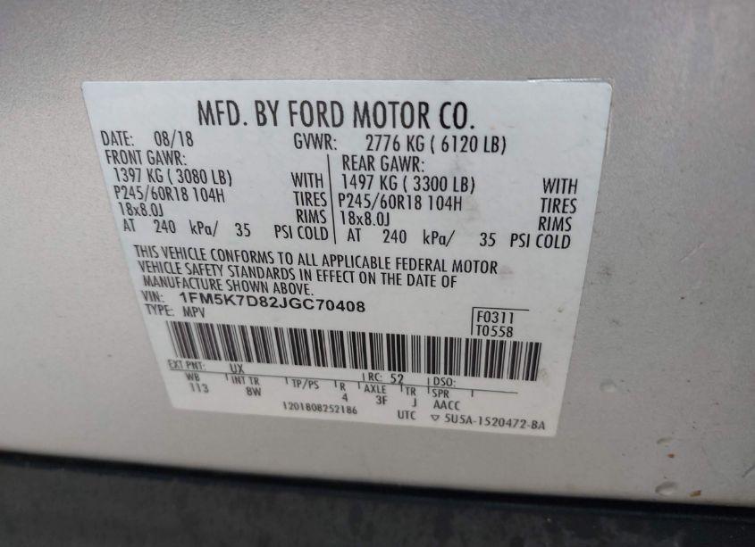 Photo 9 of 2018 Ford Explorer XLT (VIN 1FM5K7D82JGC70408)