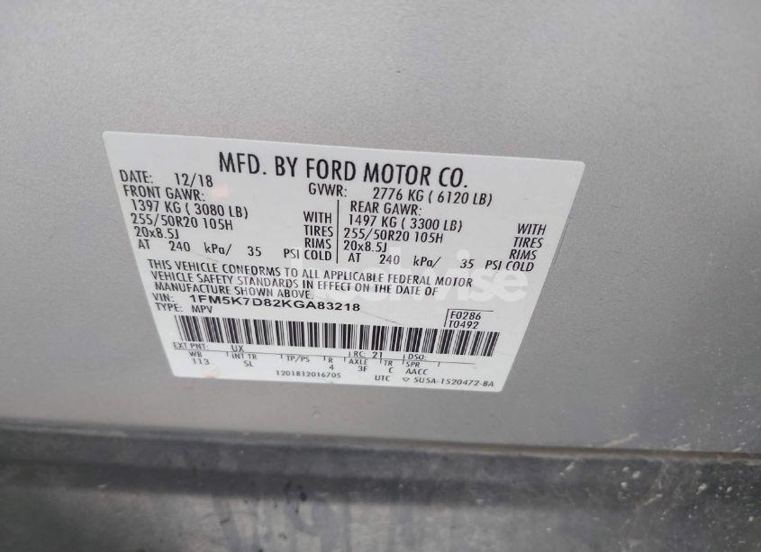 Photo 9 of 2019 Ford Explorer XLT (VIN 1FM5K7D82KGA83218)