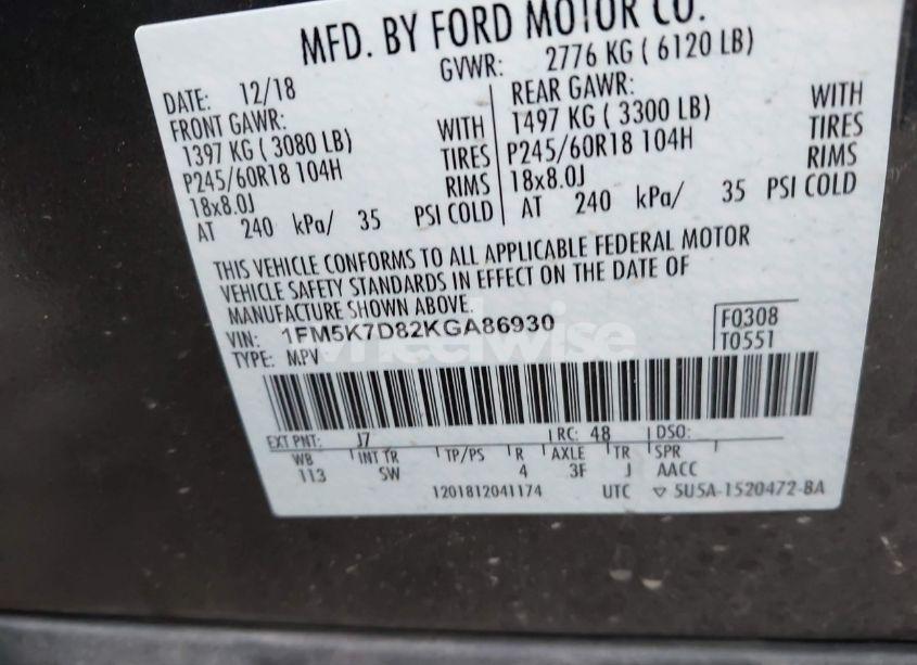 Photo 9 of 2019 Ford Explorer XLT (VIN 1FM5K7D82KGA86930)