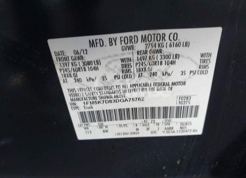 Photo 9 of 2013 Ford Explorer XLT (VIN 1FM5K7D83DGA75762)