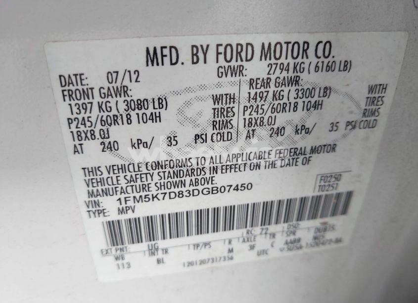 Photo 9 of 2013 Ford Explorer XLT (VIN 1FM5K7D83DGB07450)