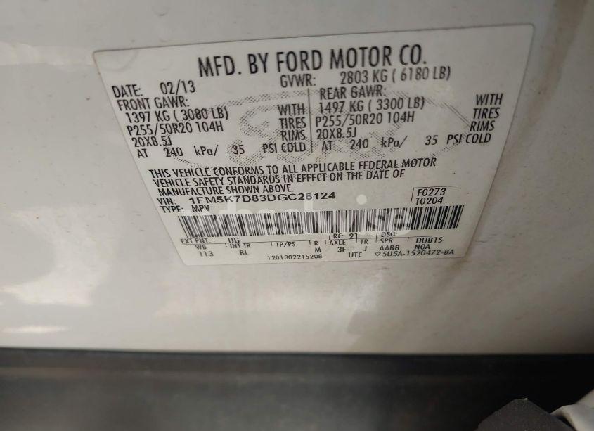 Photo 9 of 2013 Ford Explorer XLT (VIN 1FM5K7D83DGC28124)