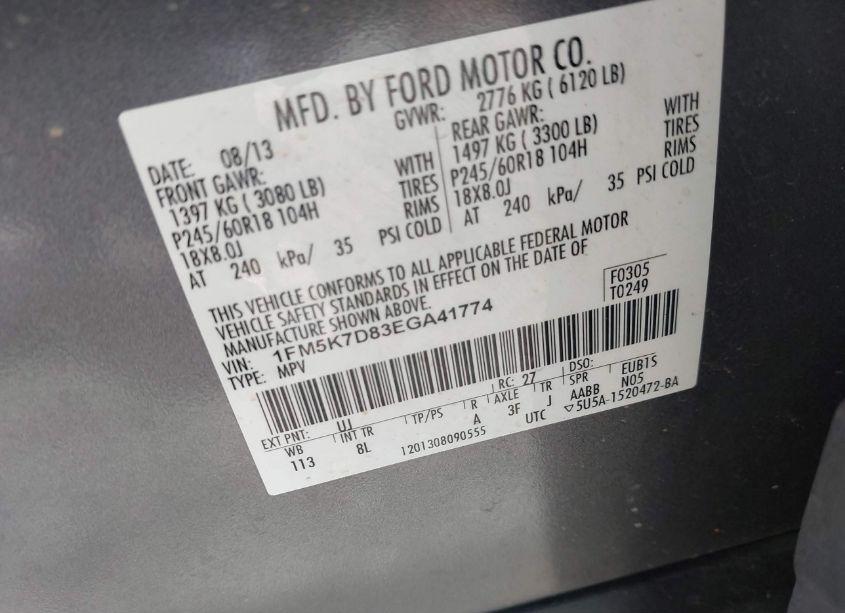 Photo 9 of 2014 Ford Explorer XLT (VIN 1FM5K7D83EGA41774)