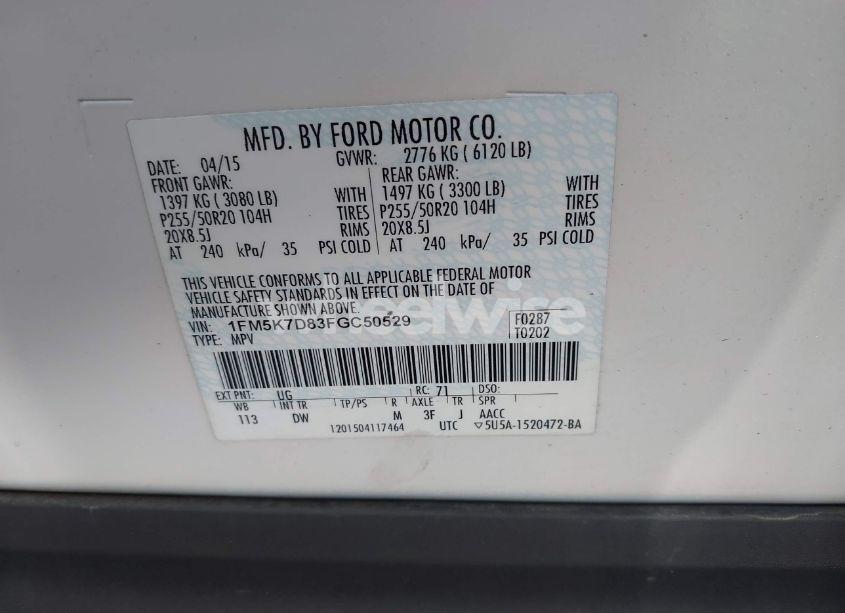 Photo 9 of 2015 Ford Explorer XLT (VIN 1FM5K7D83FGC50529)