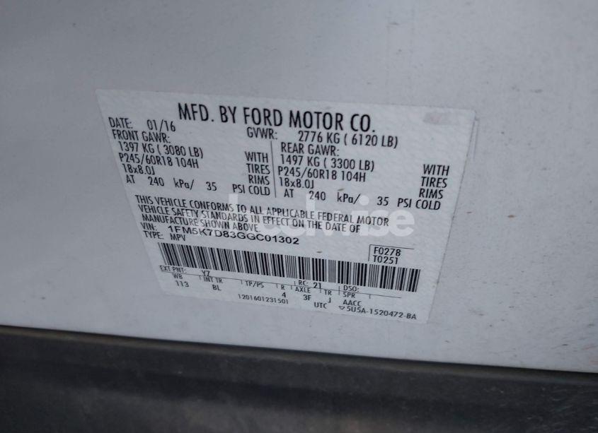 Photo 9 of 2016 Ford Explorer XLT (VIN 1FM5K7D83GGC01302)