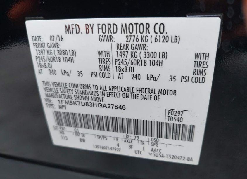 Photo 9 of 2017 Ford Explorer XLT (VIN 1FM5K7D83HGA27846)