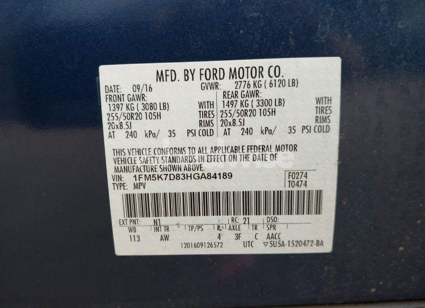 Photo 9 of 2017 Ford Explorer XLT (VIN 1FM5K7D83HGA84189)