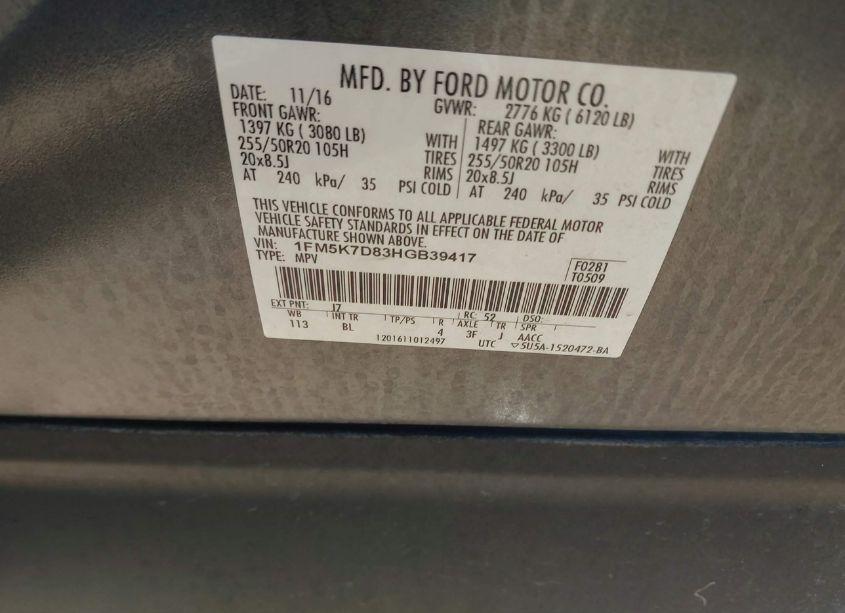 Photo 9 of 2017 Ford Explorer XLT (VIN 1FM5K7D83HGB39417)