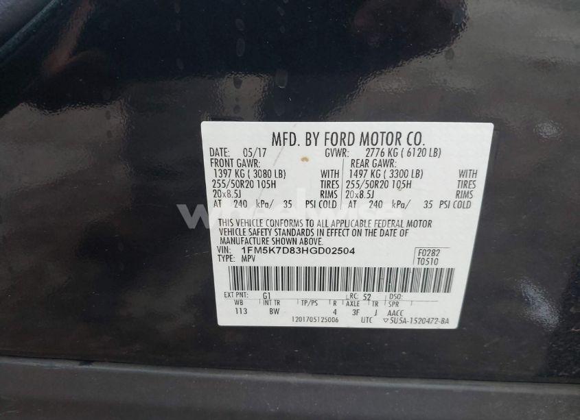 Photo 9 of 2017 Ford Explorer XLT (VIN 1FM5K7D83HGD02504)