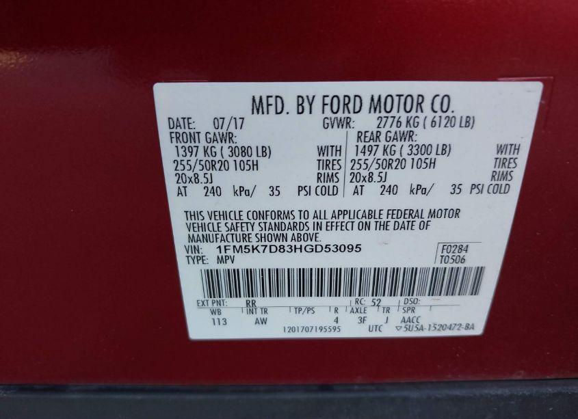 Photo 9 of 2017 Ford Explorer XLT (VIN 1FM5K7D83HGD53095)