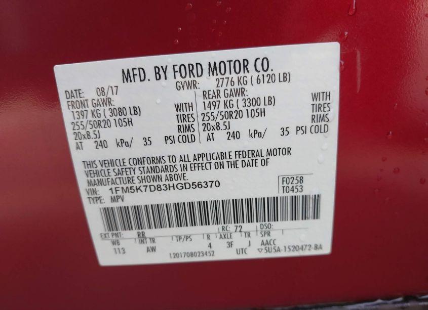 Photo 9 of 2017 Ford Explorer XLT (VIN 1FM5K7D83HGD56370)