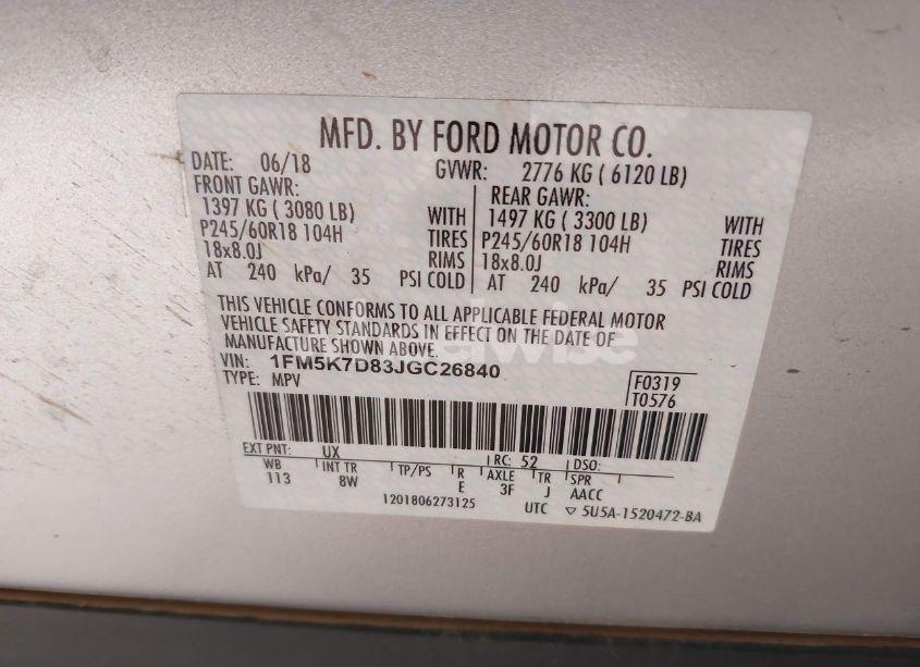 Photo 9 of 2018 Ford Explorer XLT (VIN 1FM5K7D83JGC26840)