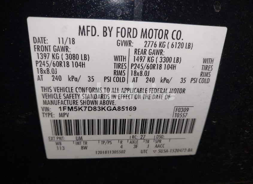 Photo 9 of 2019 Ford Explorer XLT (VIN 1FM5K7D83KGA85169)