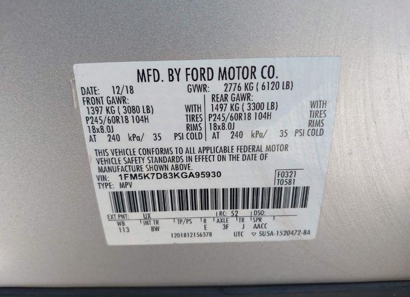 Photo 9 of 2019 Ford Explorer XLT (VIN 1FM5K7D83KGA95930)