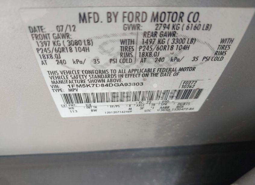 Photo 9 of 2013 Ford Explorer XLT (VIN 1FM5K7D84DGA93803)