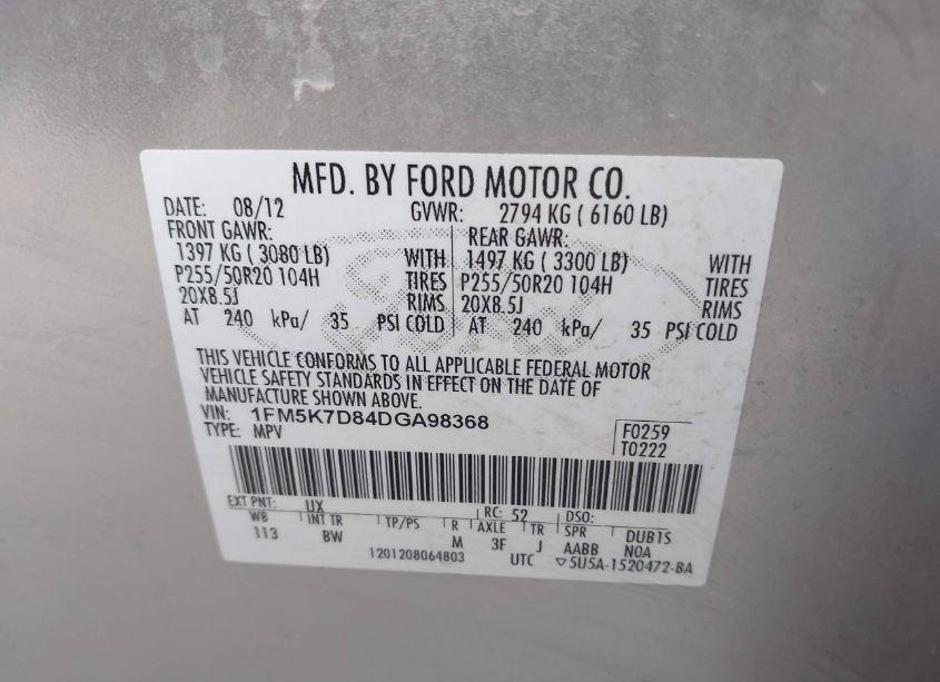 Photo 9 of 2013 Ford Explorer XLT (VIN 1FM5K7D84DGA98368)