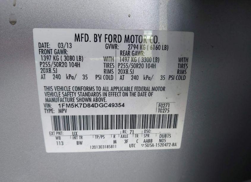 Photo 9 of 2013 Ford Explorer XLT (VIN 1FM5K7D84DGC49354)