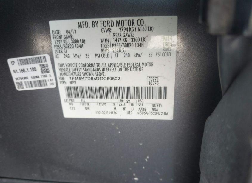 Photo 9 of 2013 Ford Explorer XLT (VIN 1FM5K7D84DGC60502)