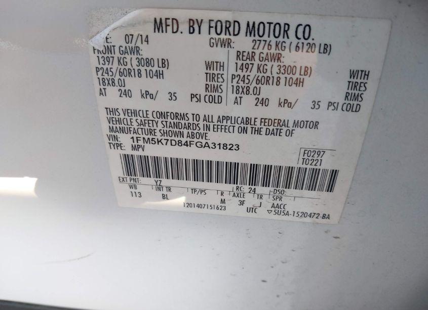 Photo 9 of 2015 Ford Explorer XLT (VIN 1FM5K7D84FGA31823)